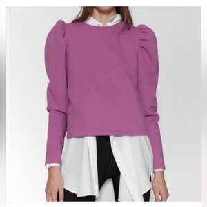 Small Zara Purple Puff Sleeve Cropped Sweatshirt